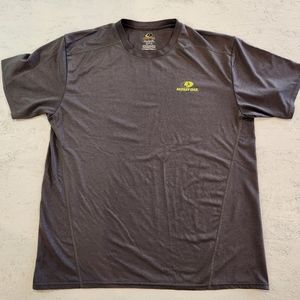 Mossy Oak XL soft short sleeve tee grey with yellow logo crewneck hunting shirt
